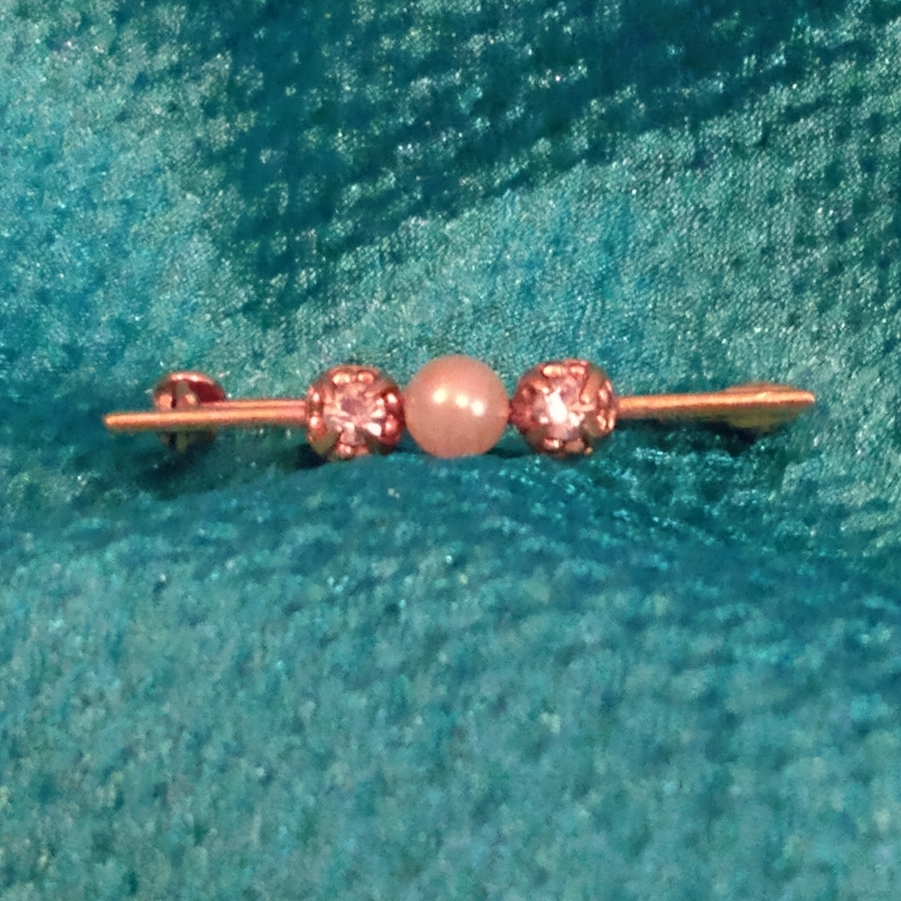 Tiny Yellow Gold, Diamond, and Pearl Antique Pin